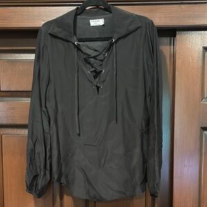 NWOT Frame Denim 100% SILK Women's Black Lace-Up Top